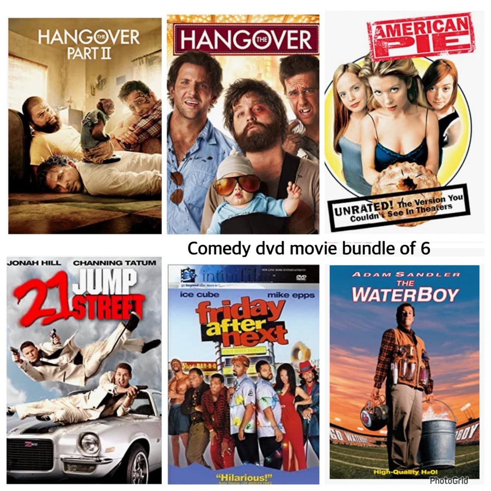 Lot of 6 comedy dvd movies water boy, hangover, American pie, etc